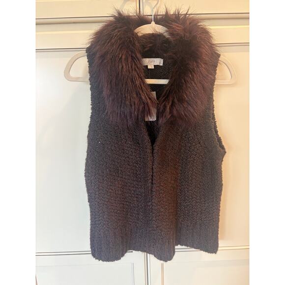 Ann Taylor LOFT Women's Petite M Blackberry Faux Fur Collar Sweater Vest NEW - Picture 2 of 5